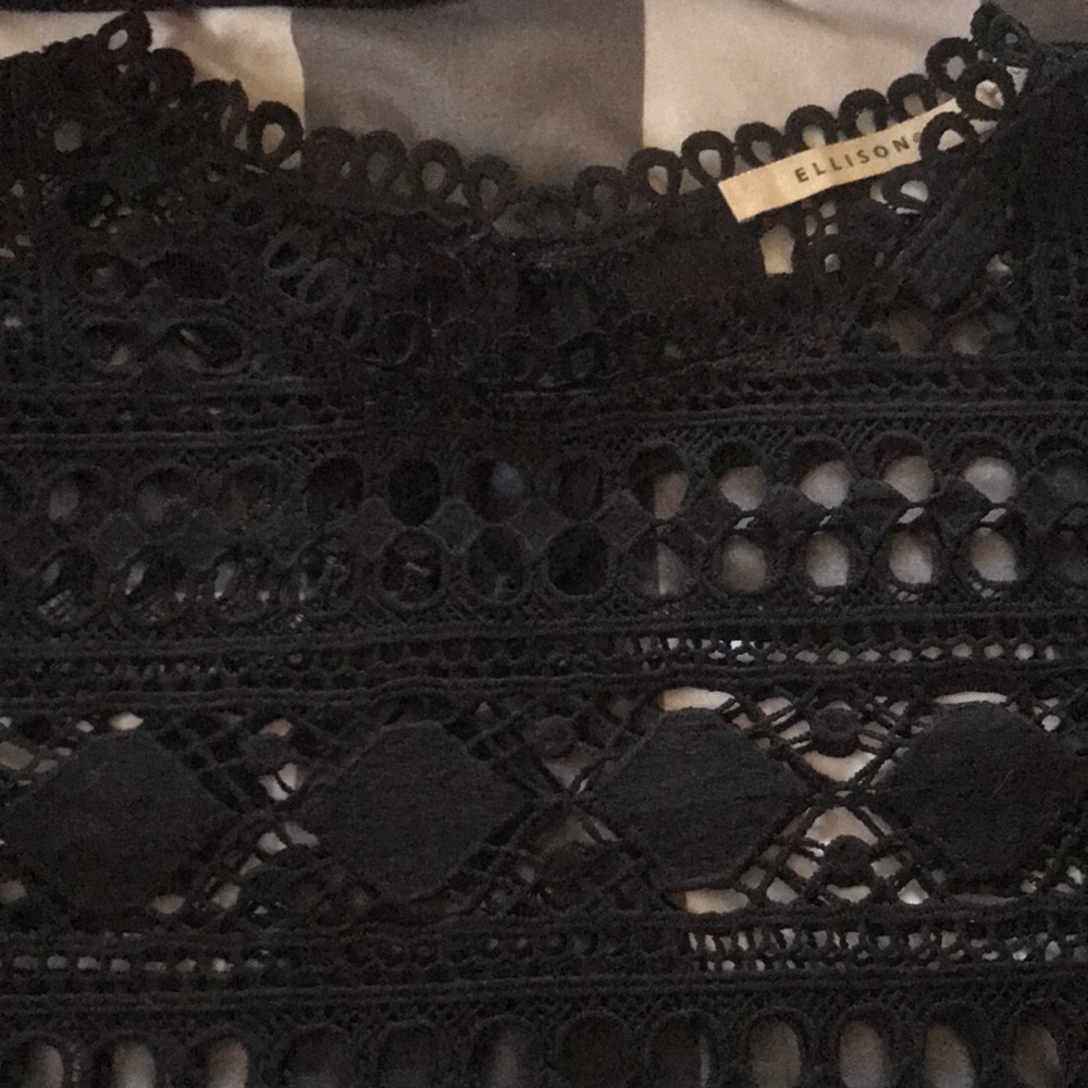 Anthropologie ELLISON Elegant Black Lace Bell Sleeve Top Sz Large - Picture 8 of 8